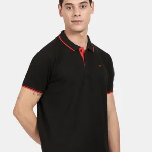 Men Solid Polo Neck Cotton Blend T-Shirt (Black)